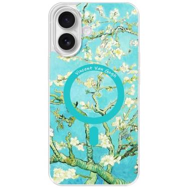 Imagem de Berkin Arts Capa transparente transparente compatível com iPhone 16 Plus [compatível com Magsafe], flor pós-impressionismo (flor de amendoeira por Van Gogh)