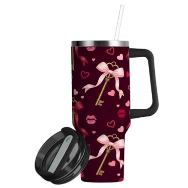 Imagem de ATTX Copo com alça para chaves de dia dos namorados de 850 g, copo de aço inoxidável a vácuo de parede dupla com palha, caneca de café de viagem isolada #330