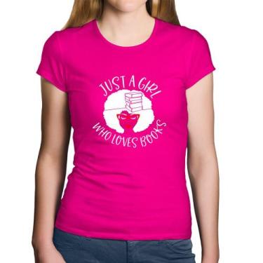 Imagem de Baby Look Algodão Just a girl who loves books - Foca na Moda, Rosa, GG