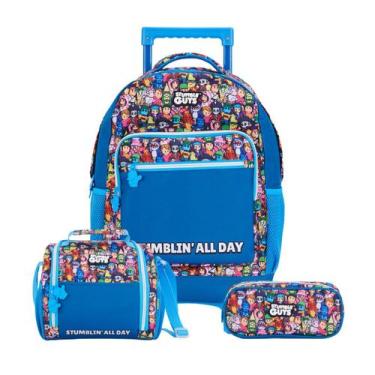 Imagem de Kit Mochila Rodas Stumble Guys Escolar Lancheira E Estojo Cor:Azul, Az