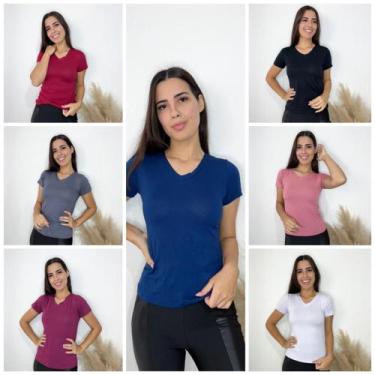 Imagem de Kit 5 Blusas Femininas Gola V Manga Curta - GK Toda Bela, Variadas
