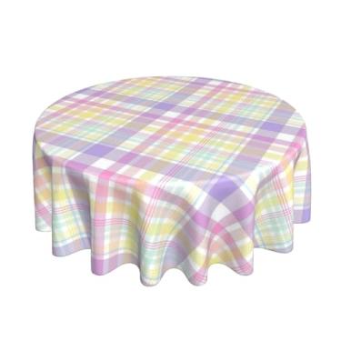 Imagem de Toalha de mesa redonda xadrez de Páscoa, 177 cm, colorida, rosa, amarela, roxa, buffalo, xadrez, poliéster, xadrez, decoração de primavera, para festas em casa, cozinha, piquenique, decoração