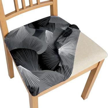 Imagem de BVBOX Conjunto de 4 capas de assento para cadeiras de sala de jantar, elásticas, multiestilos, capas de cadeira de jantar, laváveis e removíveis, protetores de assento (folha de leque monocromática