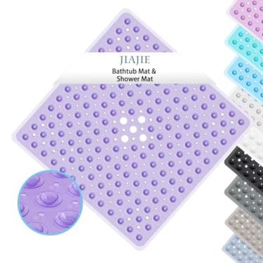 Imagem de Tapetes de banheira quadrados para banheiro 53 x 53 cm, tapete de chuveiro antiderrapante com orifícios de drenagem e ventosas, tapete de banheira para banheiro, lavável na máquina