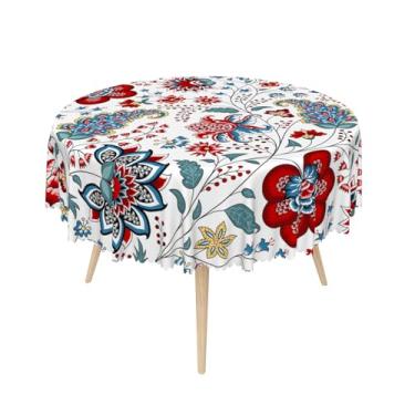 Imagem de SIEDYCV Toalha de mesa floral redonda Paisley 106 cm vintage Paisley fantasia flor tecido toalha de mesa poliéster anti-rugas impermeável capa de mesa retrô para jardim, piquenique, pátio, cozinha