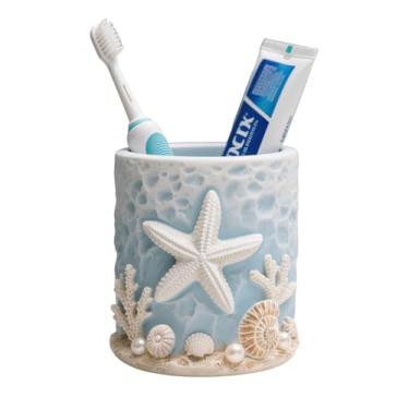 Imagem de WAIT FLY Suporte de escova de dentes estrela do mar, organizador de escova de dentes e suporte de pasta de dente tema de praia decoração de banheiro