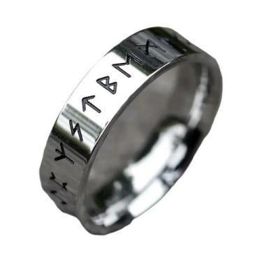 Imagem de Anel Unissex Retrô Viking Odin Com Letras Em Aço Inoxidável 316L  Joia