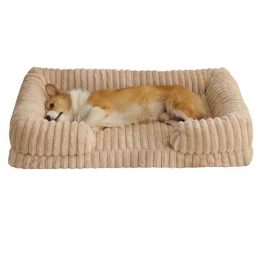 Imagem de Cama de Cão Gatos São Pet Colchonete ImpermeáVel e FáCil de Limpar Sofá de Cachorro de Espuma de MemóRia de Caixa Ovos(Apricot,110X65X20cm)
