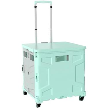 Imagem de Carrinho de compras com rodas com rodinhas carrinho de compras universal portátil, carrinho de acampamento ao ar livre de grande capacidade, caixa dobrável com tampa (cor: verde, tamanho: 43 * 40