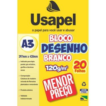 Imagem de Bloco Técnico sem Margem Usapel Desenho A3 120G 20 Folhas Pacote com 5