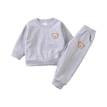 Imagem de Conjunto De Calças De Manga Longa Com Gola Redonda E Cabeça De Urso Pa