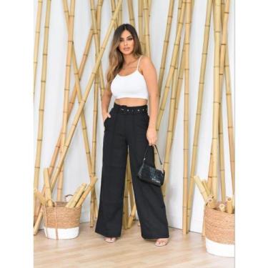 Imagem de Calça Pantalona Flare Social De Linho Wide Leg acompanha cinto virgini