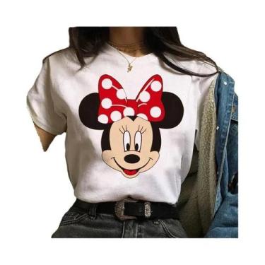 Imagem de Camiseta Feminina Kawaii Disney Mickey Minnie Mouse Com Estampa De Alg