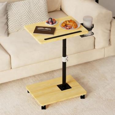 Imagem de Katrawu Bandeja de TV para comer, apoio de braço de sofá e mesa lateral giratória de 360° e altura ajustável para sofá, mesa de lanche para sofá, quarto, sala de estar, mesa de canto em forma de C