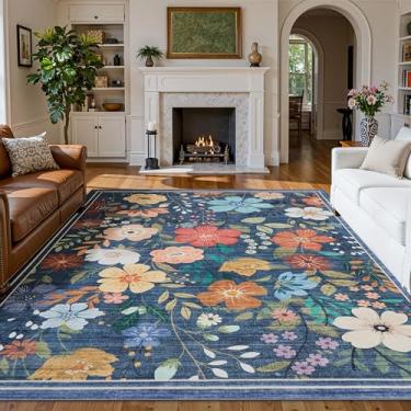 Imagem de Ruaruarug Tapetes de área florais, antiderrapantes laváveis na máquina, resistentes ao desgaste, ultramacios para sala de estar/quarto/cozinha/sala de aula, azul, 20 cm x 25 cm