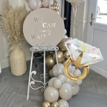 Imagem de Balões de anel de diamante dourado e branco, balões de látex duplos de ouro bege pérola com anel grande conjunto de balões de alumínio para noivado boho, chá de panela, casamento, ela disse sim