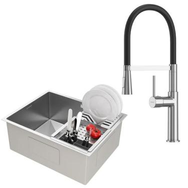 Imagem de Kit Cuba Gourmet Malibú Aço Inox 304 e Torneira Gourmet Bélgica Monoco