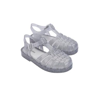 Imagem de mini melissa Sandália Possession Jelly para crianças - o icônico sapato de gelatina original dos anos 90, sandália de pescador com alça ajustável e fivela lateral para meninas, Prata transparente com