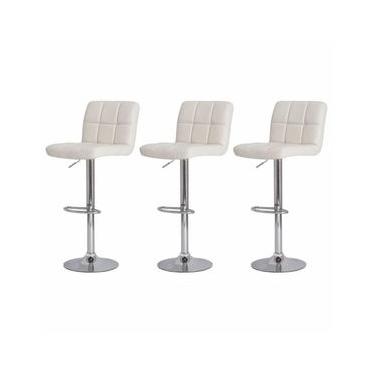 Imagem de Conjunto 3 Banquetas Altas Estofadas Para Cozinha Balcão Bancada Ilha Giratória Gomos Branco