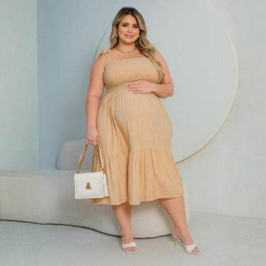 Imagem de Vestido De Grávida Gestante Modelo Midi Plus Size Com Alça Ajustável -