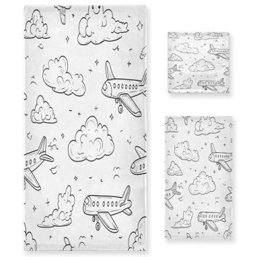 Imagem de xigua Conjunto de toalhas de banheiro de aviões de desenho animado absorvente macio 3 peças toalha de banho toalha de mão toalhas decorativas para banheiro, academia, hotel, praia, piscina