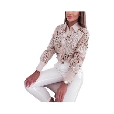 Imagem de Blusa Feminina Casual De Manga Comprida Com Botões, Gola E Frente Aber