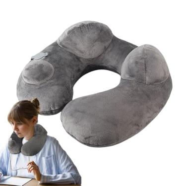 Imagem de Travesseiros de viagem para aviões – Travesseiro inflável de pescoço para viagem – Encosto de cabeça ergonômico com capa lavável para cochilo, viagem, acampamento, carro, voos longos