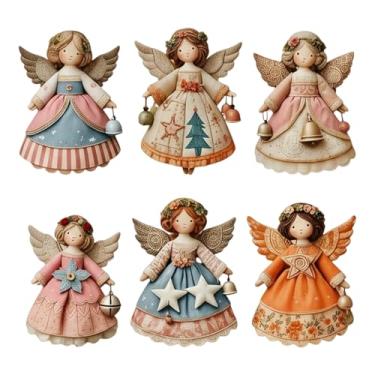 Imagem de Enfeites de Natal de anjo - Pingente natural de madeira plana, enfeites de árvore de Natal de anjo, para amigos da família, crianças, guirlanda de parede, férias, uso externo, interno