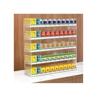 Imagem de Rack de exibição de cigarro acrílico multicamadas para lojas de conveniência e supermercados, prateleira organizadora de varejo transparente para balcão de caixa (61,5 x 13 x 25 cm)