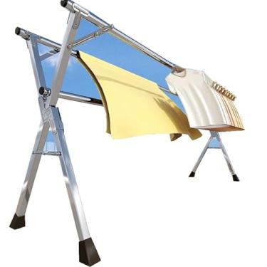 Imagem de Escorredor de roupas de aço inoxidável resistente - dobrável e ajustável, arejador de lavanderia com economia de espaço para uso interno/externo, rack de roupas independente resistente