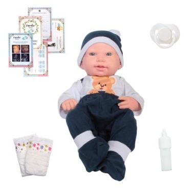 Imagem de Bebê Reborn Realista Menino Careca com Roupinha Ursinha - Cegonha Rebo