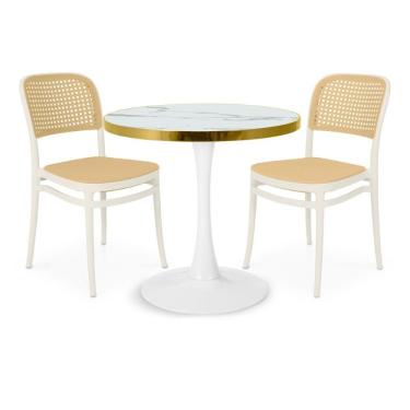 Imagem de Conjunto Mesa De Jantar Redonda Majestic 70cm Branca Com 2 Cadeiras Roma - Branco