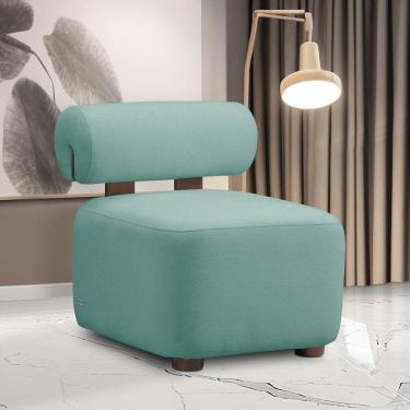 Imagem de Poltrona Decorativa Para Sala Helora Bouclê E03 - D'rossi Cor Azul Turquesa