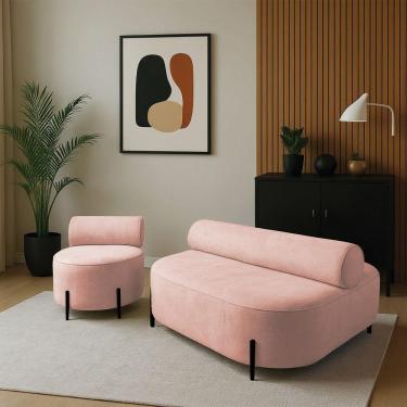 Imagem de Sofá Sala Ilha Orgânico E 1 Poltrona 125cm éden Pé Aço Preto Bouclê Rosê E03 - D'rossi