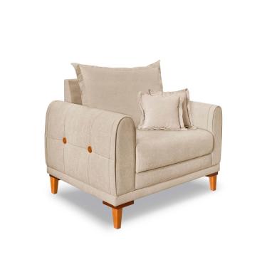 Imagem de Poltrona Livia Bouclê Dourado Pés De Madeira - Pallazio