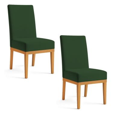 Imagem de Kit 2 Cadeiras De Jantar Brisa Veludo Base De Madeira - Pallazio Cor Verde