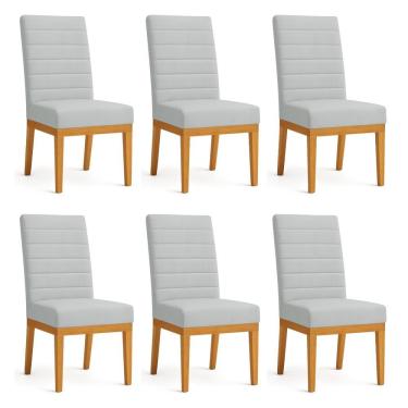 Imagem de Kit 6 Cadeiras De Jantar Solana Suede Base De Madeira - Pallazio Cor Cinza
