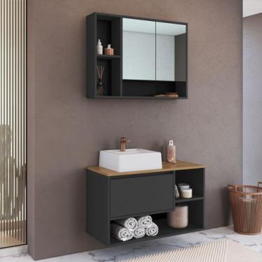 Imagem de Conjunto para Banheiro 80cm com Cuba Gabinete Suspenso e Espelheira Ba