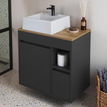 Imagem de Gabinete de Banheiro Suspenso 60cm com Cuba 1 Porta e 1 Gaveta Banglad