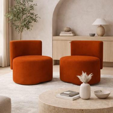 Imagem de Kit 2 Puff Orgânico Feijão Curvo Redondo Com Encosto Sala Quarto Confortável Resistente Suede Terracota