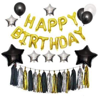 Imagem de Kit de balões, folha de látex em ouro preto, 27 unidades para festa de