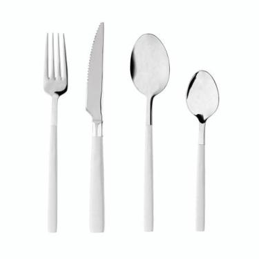 Imagem de Faqueiro 16 Peças com Cabo Pintado Istambul Branco Aço Inox - Wolff