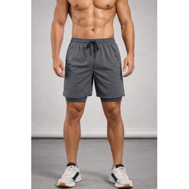 Imagem de Bermuda Masculina Academia 2 em 1 Treino Caminhada COR:CinzaTamanho:M 