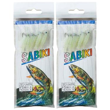 Imagem de Isca Artificial Kit 2 Uni Pesca Sabiki Camarao Fluorescente Lambari Robalo Tainha Mar Rio Lago Mangue Pescaria Esportiva