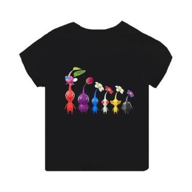 Imagem de Camiseta Infantil Preta De Manga Curta Pikmin 4 Com Estampa De Desenho