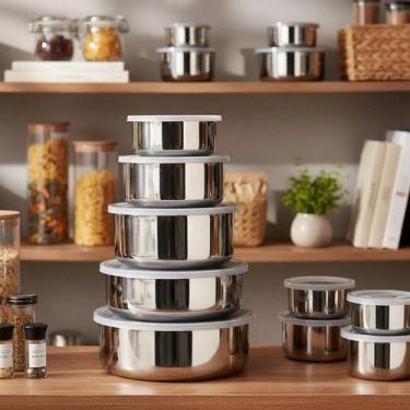 Imagem de Jogo 5 Potes Inox Com Tampa Hermética Kit Organizador Inox - NoBrand, 