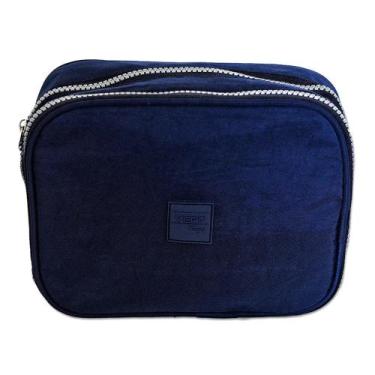 Imagem de Estojo nylon retangular 2 zippers - YEPP, AZUL ESCURO