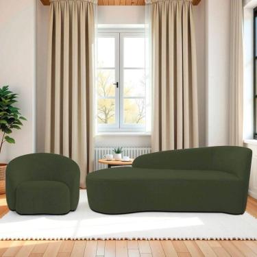 Imagem de Kit Divã Recamier Orgânico França 160cm Lado Esquerdo E Poltrona Amore Linho Verde