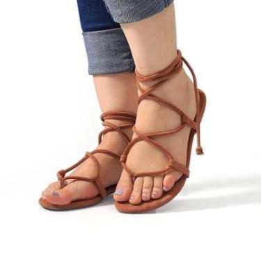 Imagem de Sandália Feminina Rasteira Gladiadora Amarrar Perna Confortável Resistente-Feminino