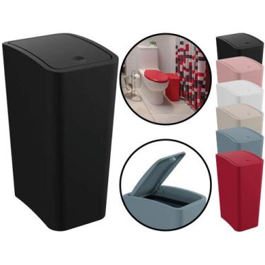 Imagem de Lixeira Plástica Retangular Cesto De Lixo Com Tampa Click Lavabo Escri